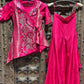 Rani Pink Embroidered Asymmetric Wrap Top & Flared Palazzo Set for Women