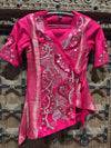 Rani Pink Embroidered Asymmetric Wrap Top & Flared Palazzo Set for Women