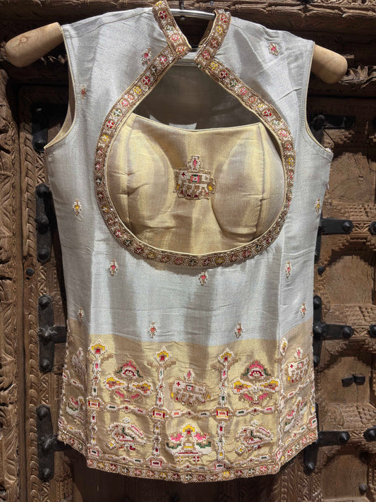 Ivory Silver & Gold Embroidered Cutout Kurti Palazzo Set for Women