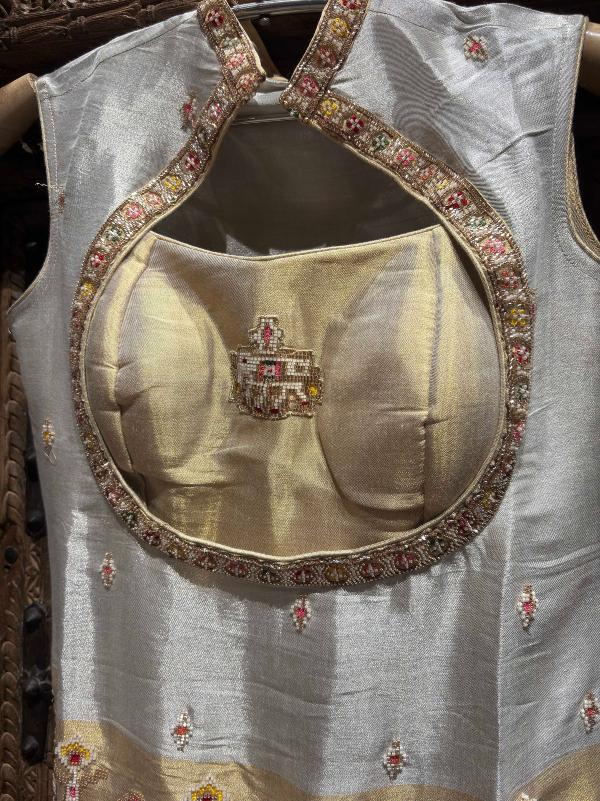 Ivory Silver & Gold Embroidered Cutout Kurti Palazzo Set for Women