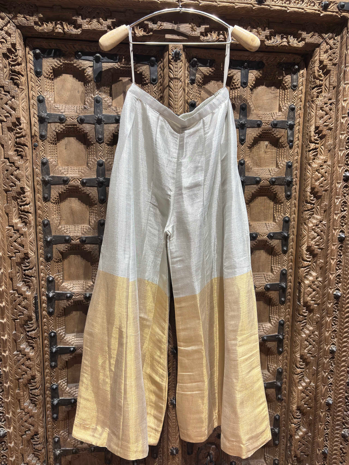 Ivory Silver & Gold Embroidered Cutout Kurti Palazzo Set for Women
