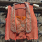 Coral Orange Embroidered Crop Top, Jacket & Flared Palazzo