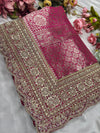 Rani Pink Banarasi Sarees Golden zari Weaving With Handwork Border