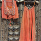 Coral Orange Embroidered Crop Top, Jacket & Flared Palazzo