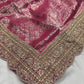 Rani Pink Banarasi Sarees Golden zari Weaving With Handwork Border