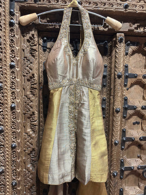Silver & Gold Embroidered Halter Neck Top & Flared Palazzo Set for Women