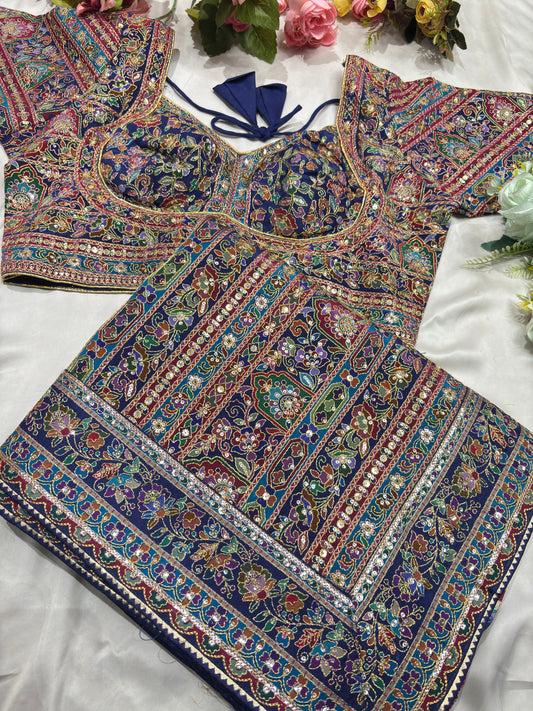 Navy Blue Multicolor Heavy Embroidered Designer Readymade Blouse