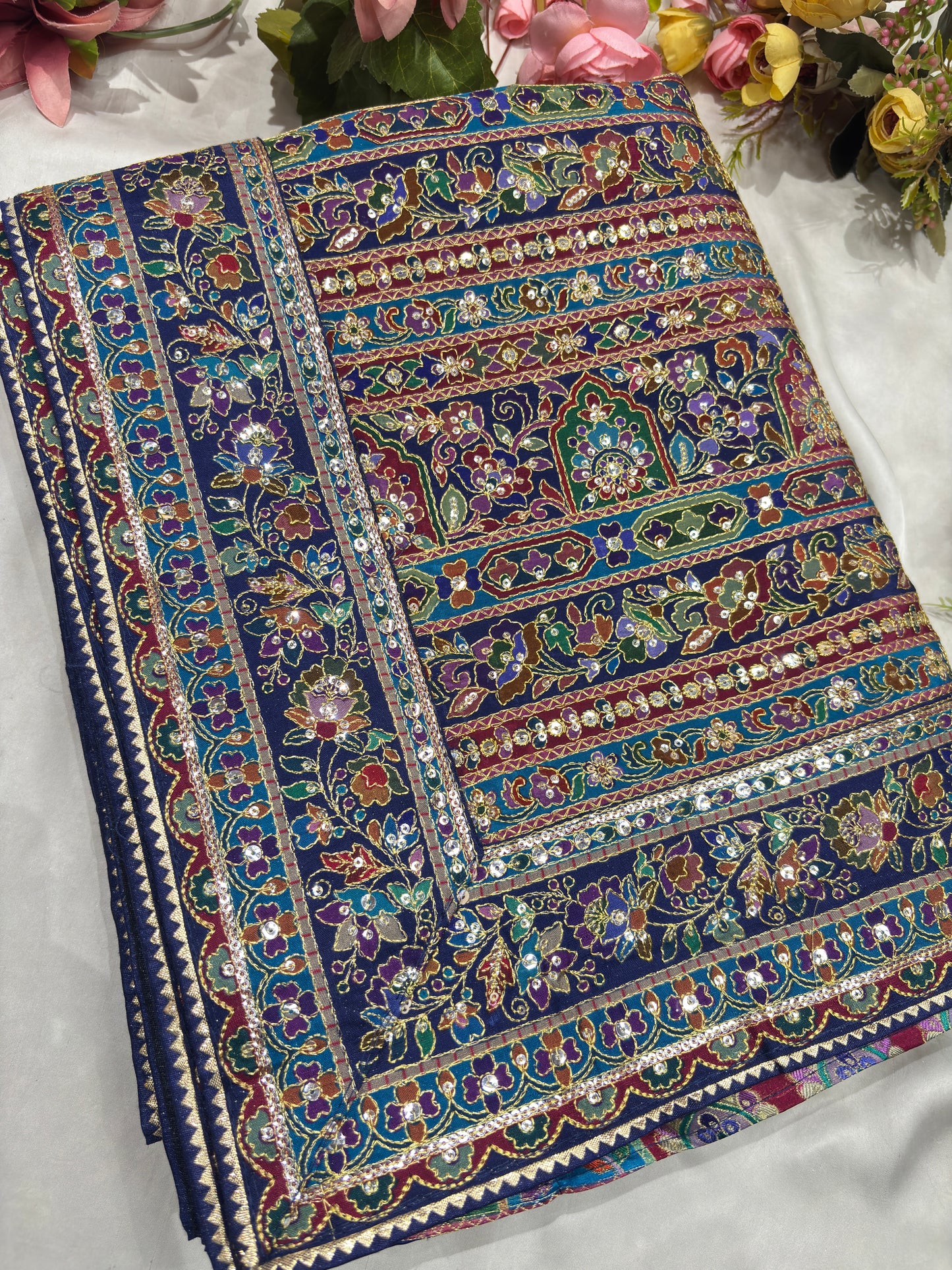 Navy Blue Multicolor Heavy Embroidered Designer Readymade Blouse