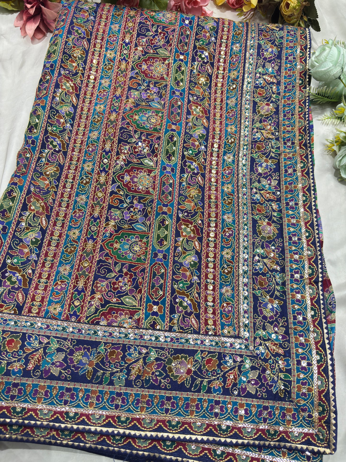 Navy Blue Multicolor Heavy Embroidered Designer Readymade Blouse