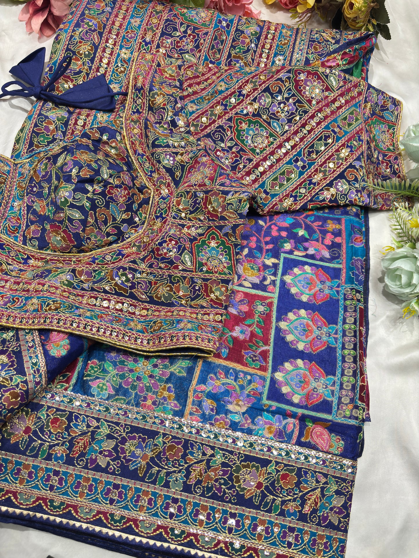 Navy Blue Multicolor Heavy Embroidered Designer Readymade Blouse