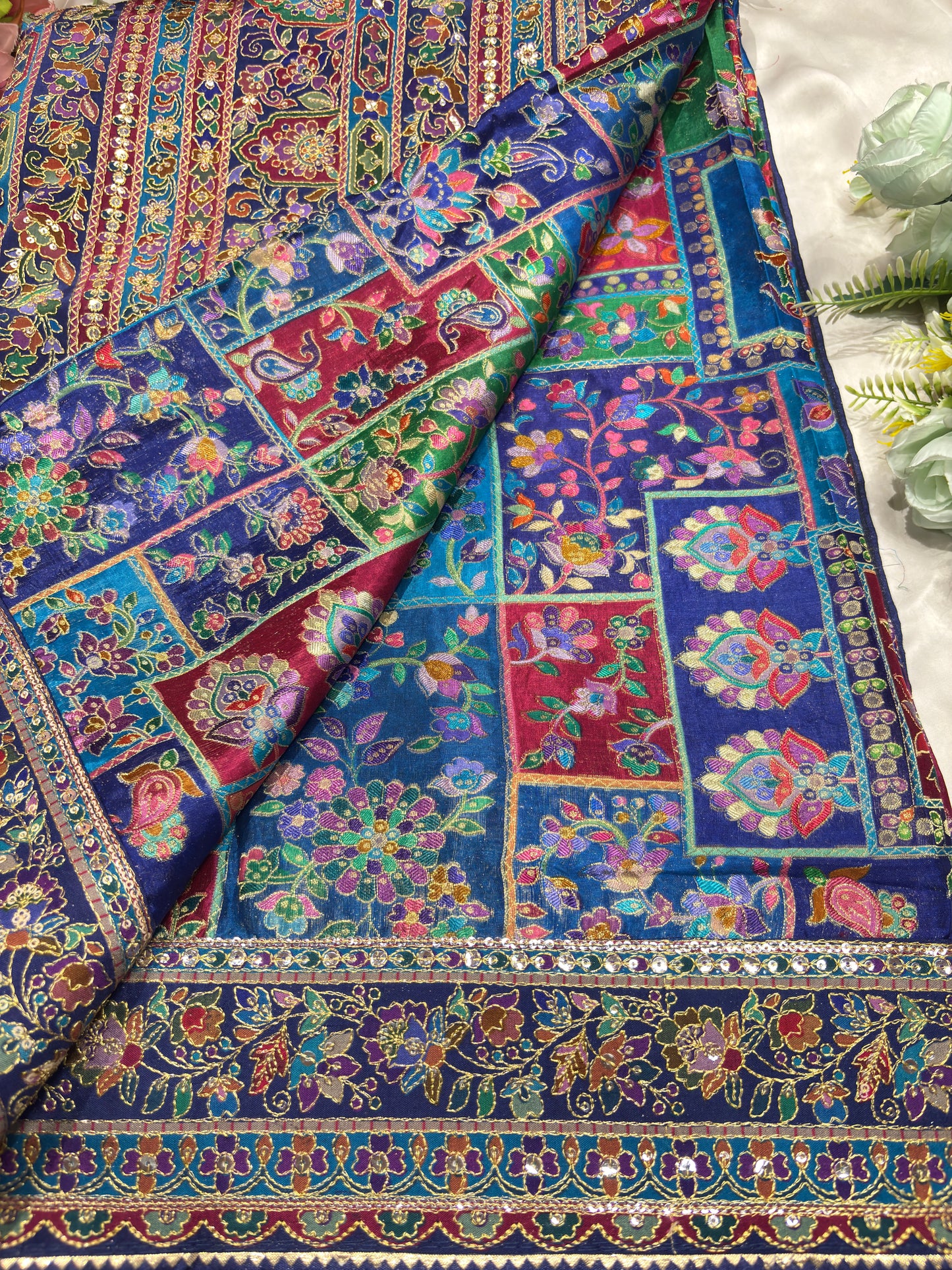 Navy Blue Multicolor Heavy Embroidered Designer Readymade Blouse
