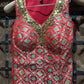 Red & Green Embroidered Crop Top with Flared Palazzo & Dupatta Set for Women