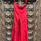 Red & Green Embroidered Crop Top with Flared Palazzo & Dupatta Set for Women