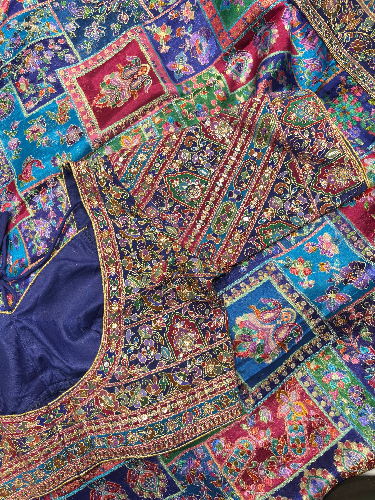 Navy Blue Multicolor Heavy Embroidered Designer Readymade Blouse