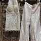 Champagne Gold Embroidered Halter Neck Top with Shimmer Palazzo Set for Women