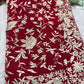 Luxury Red Saree with Kashmiri-Inspired White Thread Work