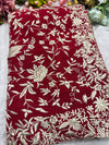 Luxury Red Saree with Kashmiri-Inspired White Thread Work