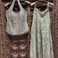 Sage Green Embroidered Halter Neck Top with Shimmer Palazzo Set for Women