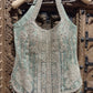 Sage Green Embroidered Halter Neck Top with Shimmer Palazzo Set for Women