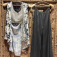 Floral Printed Draped Top with Silver Embroidered Blouse and Palazzo Set for Women