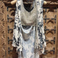 Floral Printed Draped Top with Silver Embroidered Blouse and Palazzo Set for Women