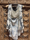 Floral Printed Draped Top with Silver Embroidered Blouse and Palazzo Set for Women