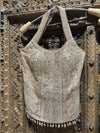 Blush Pink Floral Embroidered Sleeveless Top with Shimmer Palazzo Set for Women