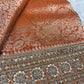 Luxury Orange Saree with Floral Weaving & Pearl Embroidered Border