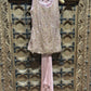 Blush Pink Floral Embroidered Sleeveless Top with Shimmer Palazzo Set for Women