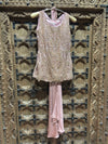 Blush Pink Floral Embroidered Sleeveless Top with Shimmer Palazzo Set for Women