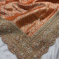 Luxury Orange Saree with Floral Weaving & Pearl Embroidered Border