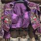 Deep Purple Embroidered Jacket Style Crop Top with Flared Palazzo Set for Women