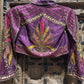 Deep Purple Embroidered Jacket Style Crop Top with Flared Palazzo Set for Women
