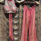 Rose Pink Floral Embroidered Crop Top with Shimmer Palazzo and Dupatta Set for Women