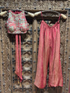Rose Pink Floral Embroidered Crop Top with Shimmer Palazzo and Dupatta Set for Women