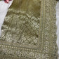 Luxury Green Saree with Floral Weaving & Pearl Embroidered Border