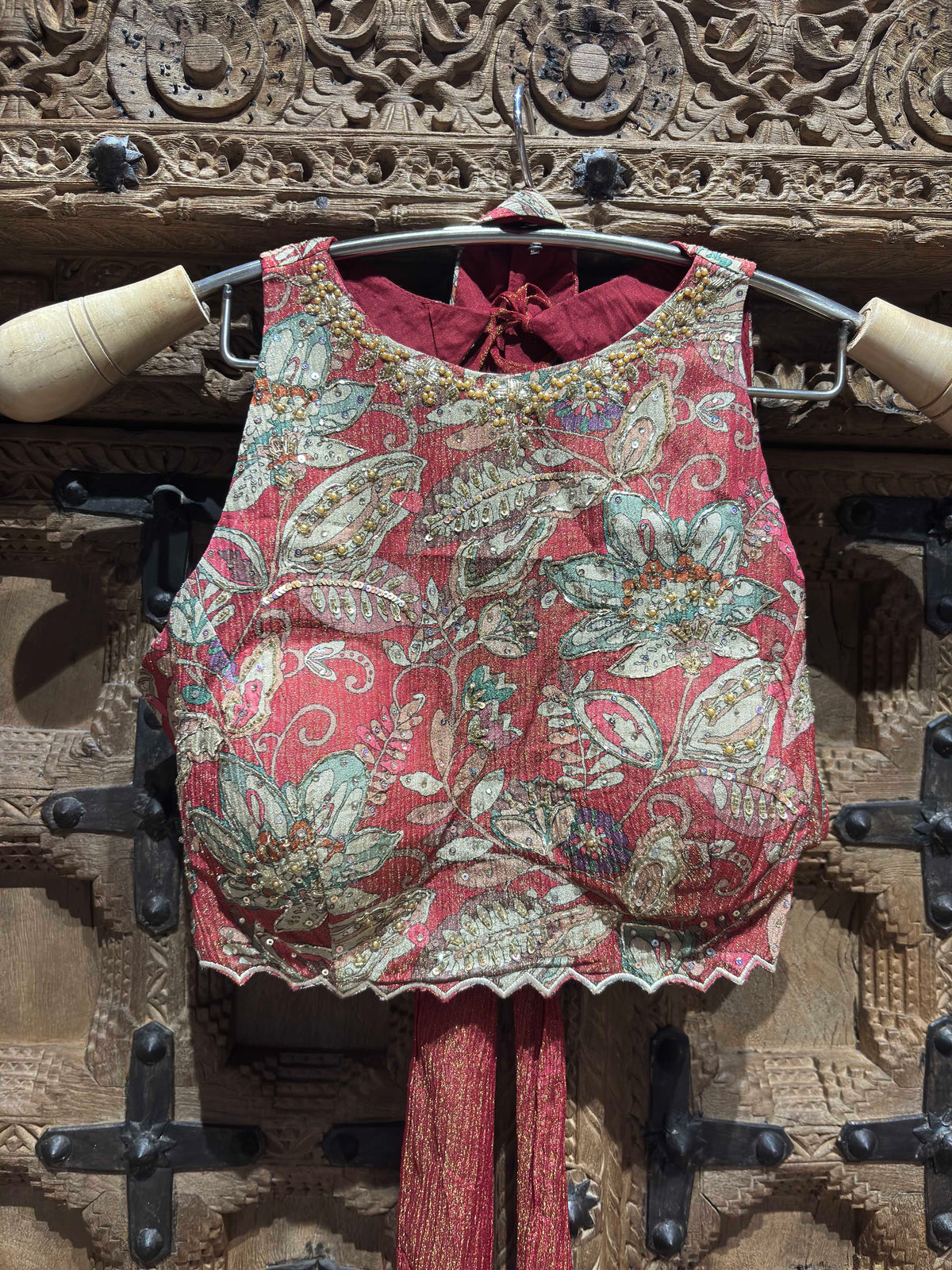 Rose Pink Floral Embroidered Crop Top with Shimmer Palazzo and Dupatta Set for Women