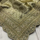 Luxury Green Saree with Floral Weaving & Pearl Embroidered Border