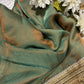 Dual Tone Olive Green Tissue Saree with Heavy Zari Embroidered Border