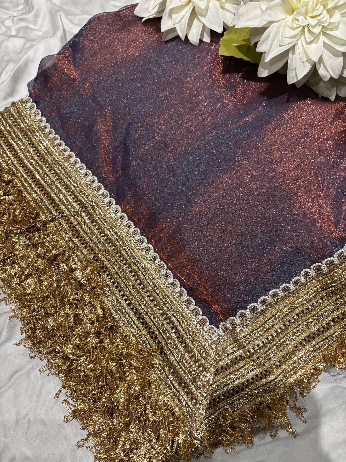 Mauve Tissue Saree with Heavy Zari Embroidered Border