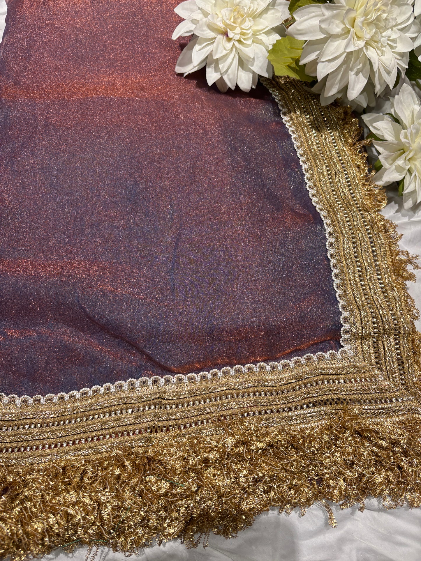 Mauve Tissue Saree with Heavy Zari Embroidered Border