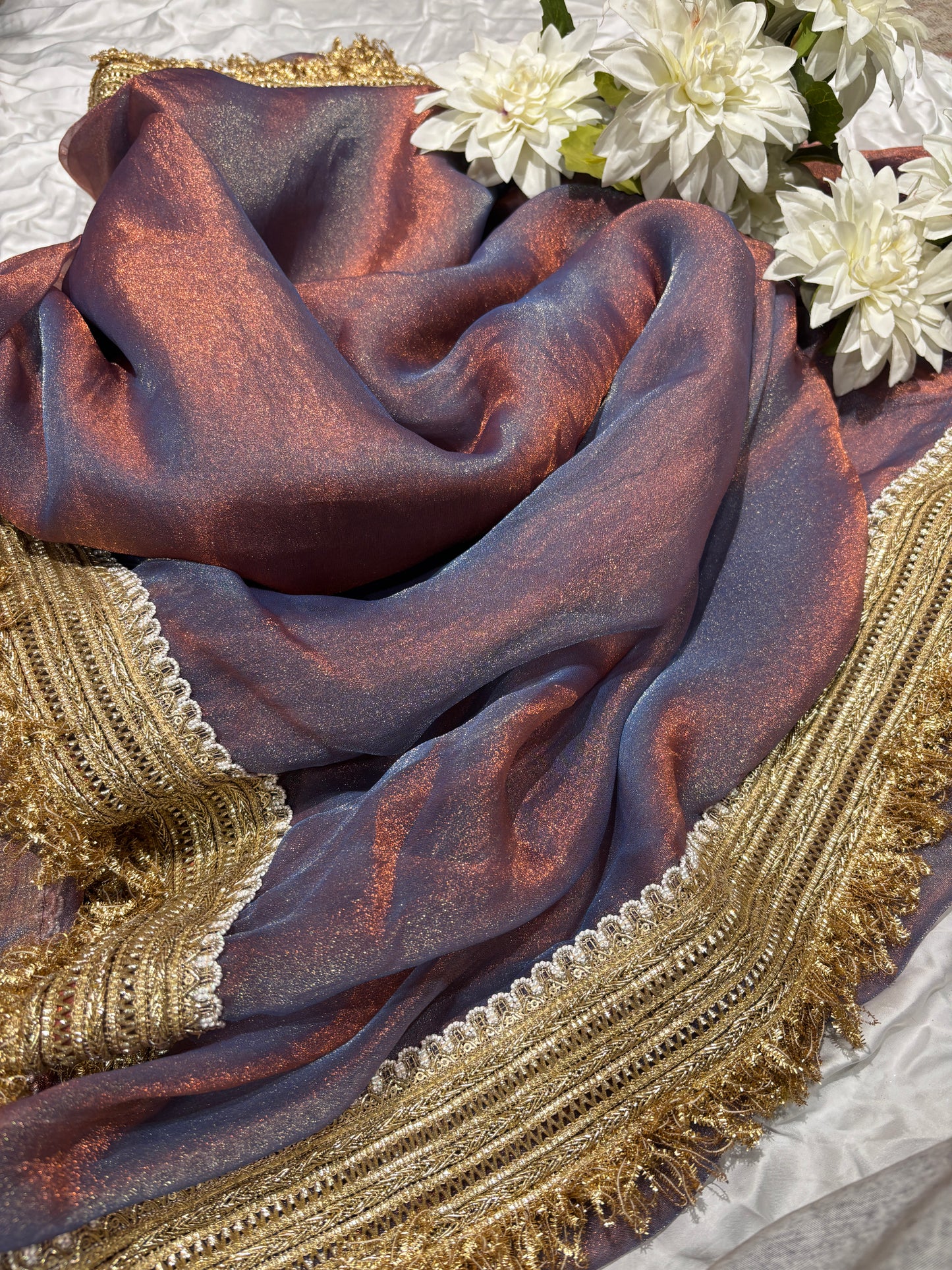 Mauve Tissue Saree with Heavy Zari Embroidered Border