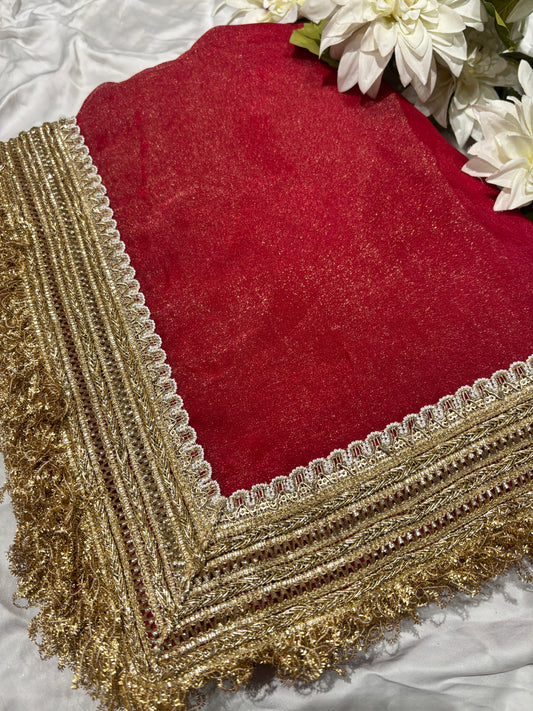 Rani Tissue Saree with Heavy Zari Embroidered Border