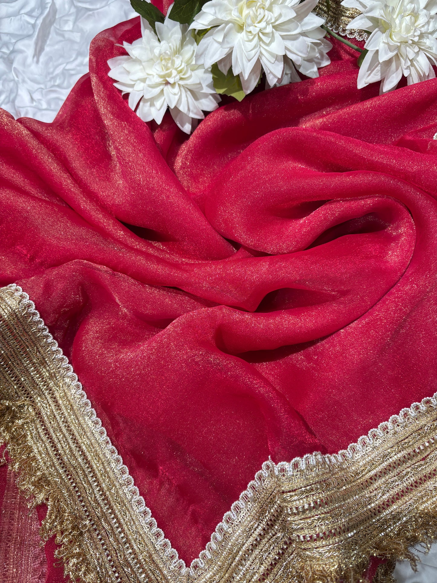 Rani Tissue Saree with Heavy Zari Embroidered Border