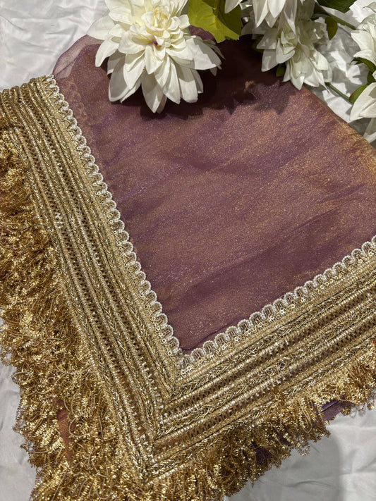 Mauve Tissue Saree with Heavy Zari Embroidered Border