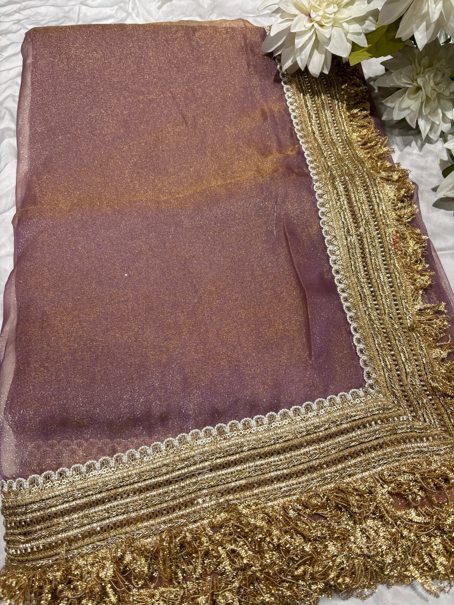 Mauve Tissue Saree with Heavy Zari Embroidered Border