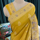 Mustard Yellow Embroidered Saree with Zari Border