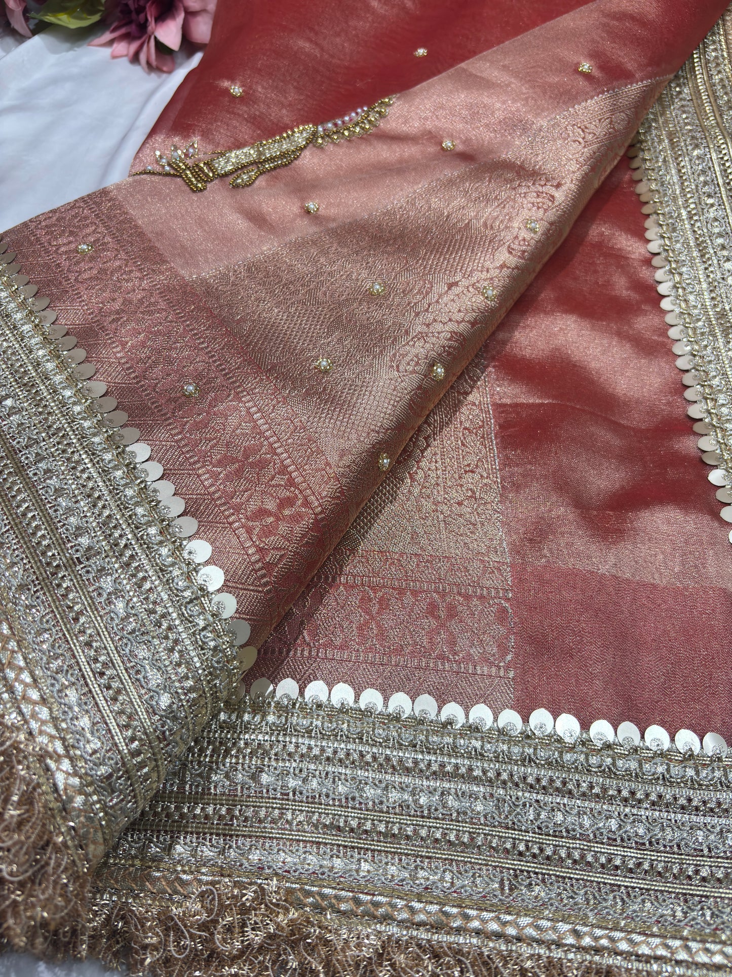 Saree with Handcrafted Elephant Motif Embroidery & Sequined Border