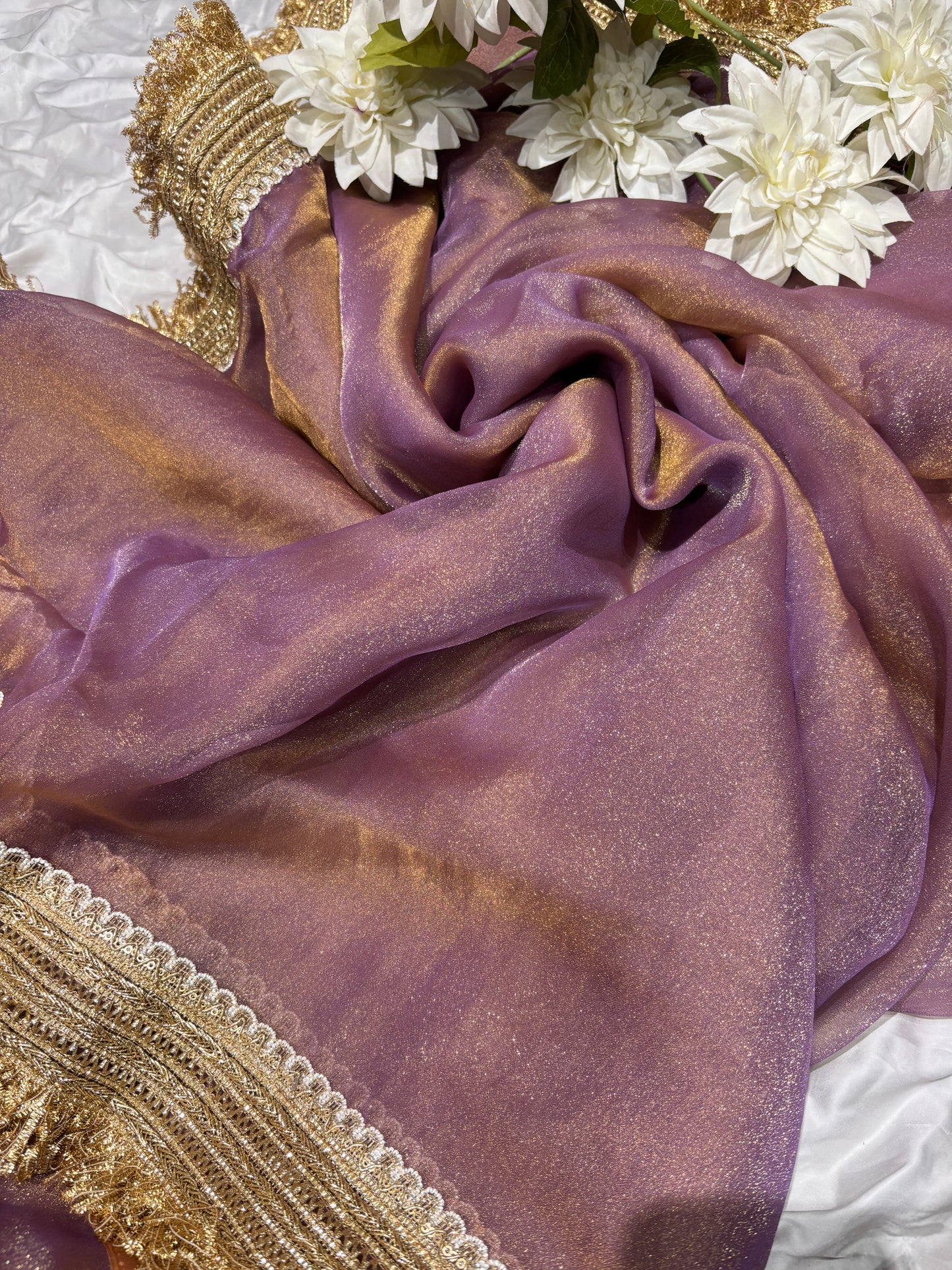 Mauve Tissue Saree with Heavy Zari Embroidered Border