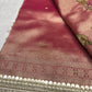 Handcrafted Nandi Motif Designer Saree with Zari Border & Sequin Work